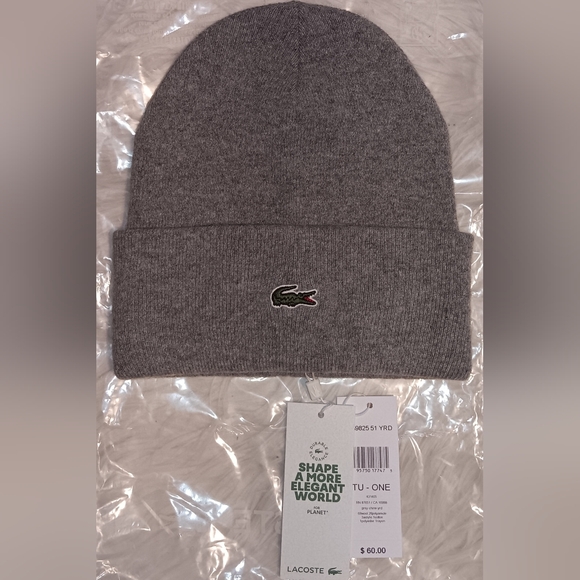 Lacoste Other - Lacoste Gray Cuffed Beanie Hat Crocodile Logo Cotton-Unisex-NWT$60